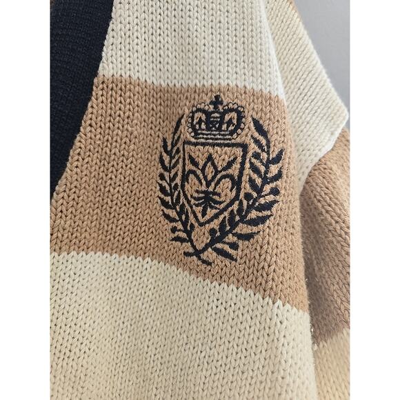 Vtg Michelle Stuart Crest Striped Dark Academia Cardigan Sweater Womans Large - Picture 4 of 8